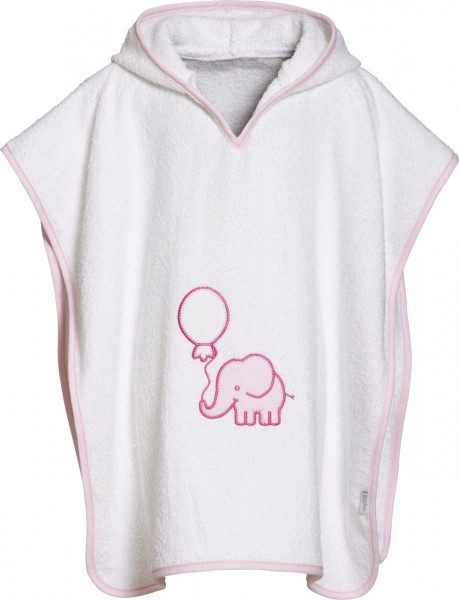 Playshoes Kinder Badetuch Frottee-Poncho Elefant Weiß/Rosa
