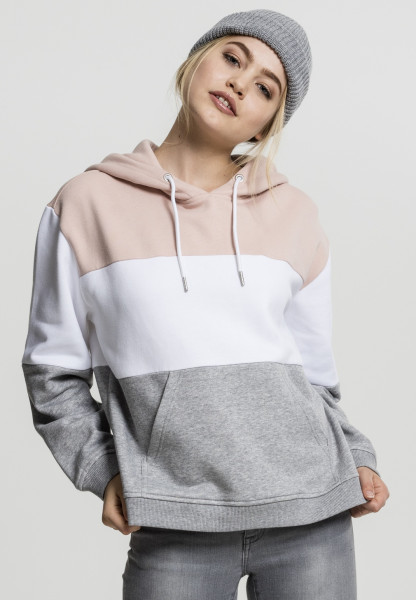 Urban Classics Women Hoodie Ladies Oversize 3-Tone Hoody Light Rose/White/Grey