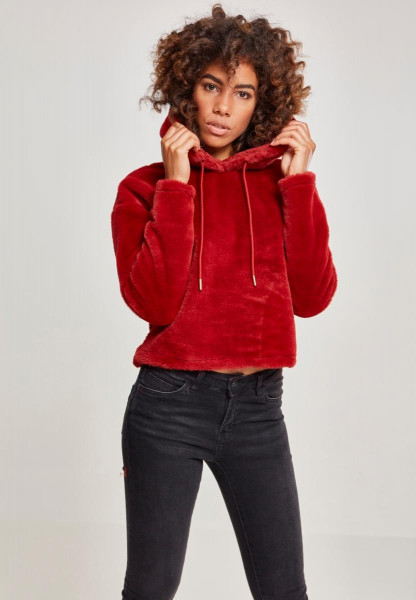 Urban Classics Women Hoodie Ladies Oversize Short Teddy Hoody Burgundy